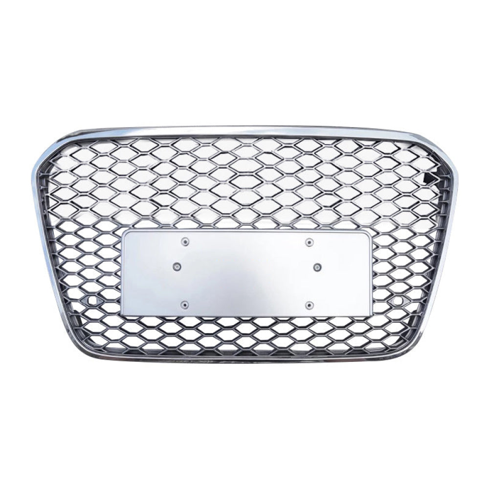 2012-2015 Audi Rs6 Style Honeycomb Grille | C7 A6/S6 Chrome Silver Frame Mesh / Yes Front Camera