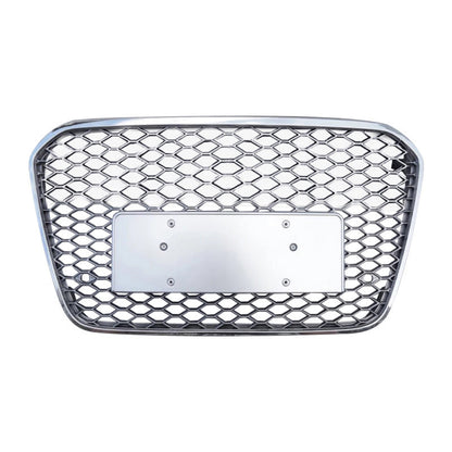 2012-2015 Audi Rs6 Style Honeycomb Grille | C7 A6/S6 Chrome Silver Frame Mesh / Yes Front Camera