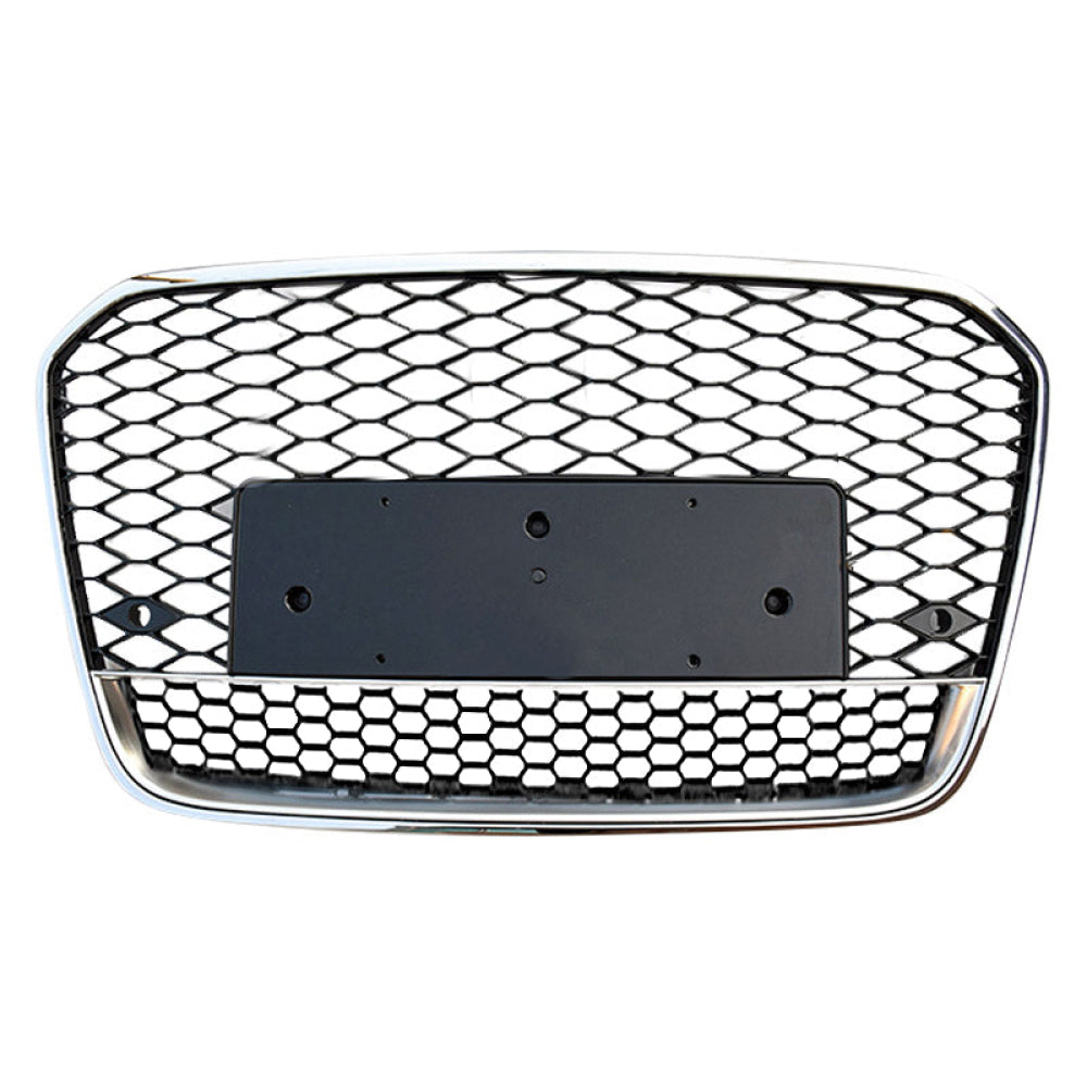 2012-2015 Audi Rs6 Style Honeycomb Grille With Lower Mesh | C7 A6/S6 Chrome Silver Frame Black /