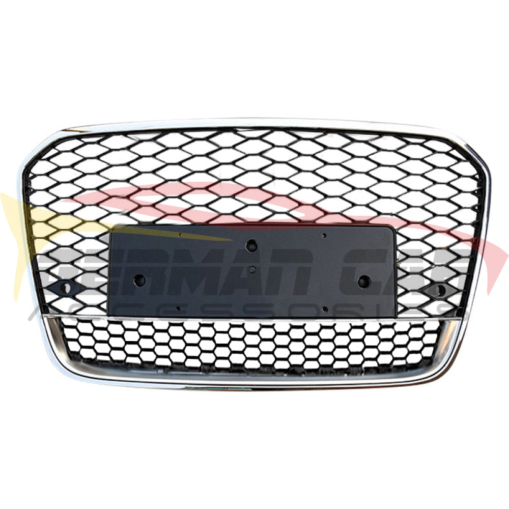 2012-2015 Audi Rs6 Style Honeycomb Grille With Lower Mesh | C7 A6/S6 Chrome Silver Frame Black /