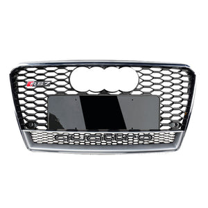 2012-2015 Audi Rs7 Honeycomb Grille With Quattro In Lower Mesh | C7 A7/s7 Chrome Silver Frame Black