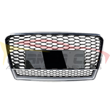 2012-2015 Audi Rs7 Style Honeycomb Grille With Lower Mesh | C7 A7/S7 Chrome Silver Frame Black /