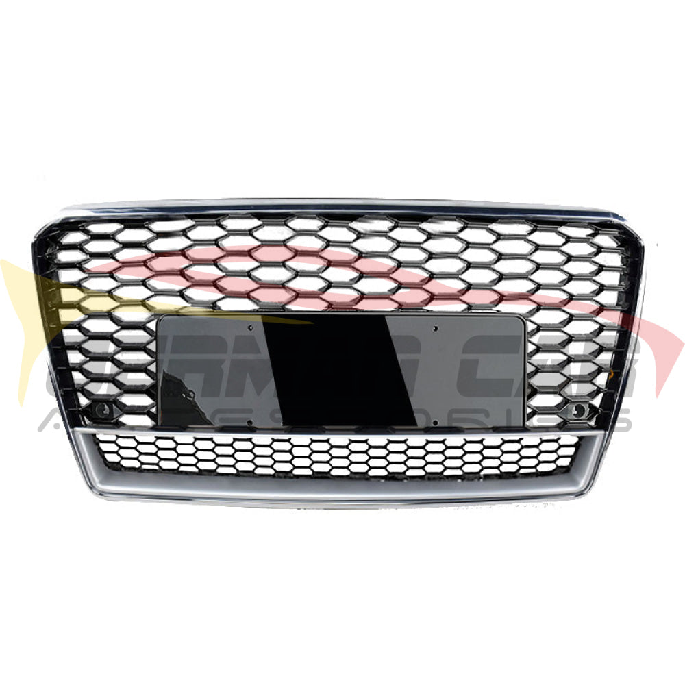 2012-2015 Audi Rs7 Style Honeycomb Grille With Lower Mesh | C7 A7/S7 Chrome Silver Frame Black /