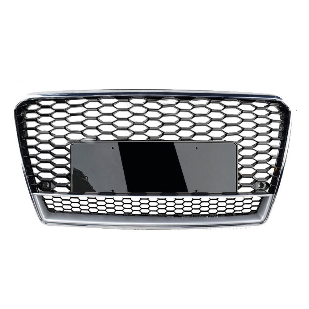 2012-2015 Audi Rs7 Style Honeycomb Grille With Lower Mesh | C7 A7/S7 Chrome Silver Frame Black /