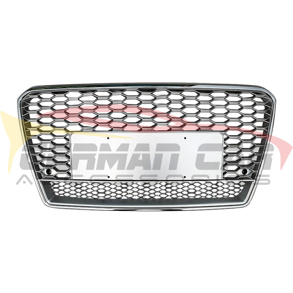 2012-2015 Audi Rs7 Style Honeycomb Grille With Lower Mesh | C7 A7/S7 Chrome Silver Frame / Yes