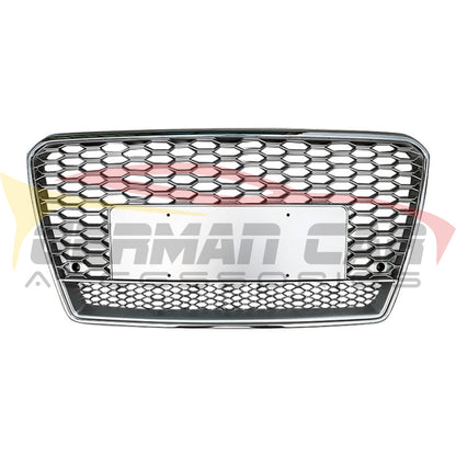 2012-2015 Audi Rs7 Style Honeycomb Grille With Lower Mesh | C7 A7/S7 Chrome Silver Frame / Yes