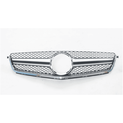 2012-2015 Mercedes-Benz C63 Amg Style Front Grille | W204 Chrome Silver Frame Gloss Black Net /