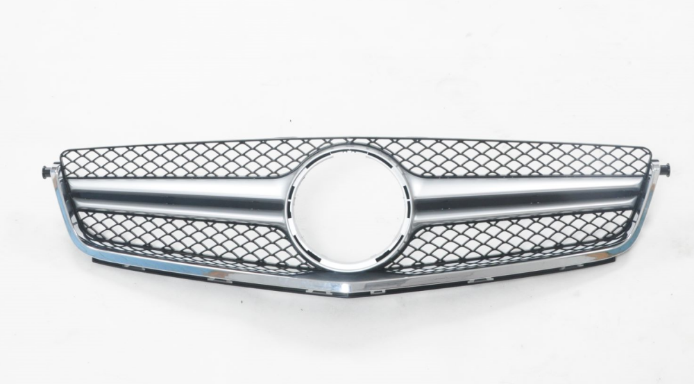 2012-2015 Mercedes-Benz C63 Amg Style Front Grille | W204 Chrome Silver Frame Gloss Black Net /