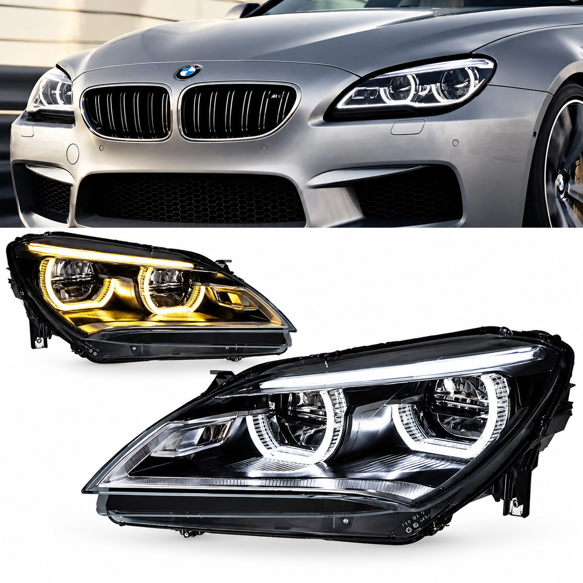 2012-2015 BMW 6-Series/M6 Yellow-White DRL Ikon Style LED Headlights | F06/F12/F13 Pre-LCI