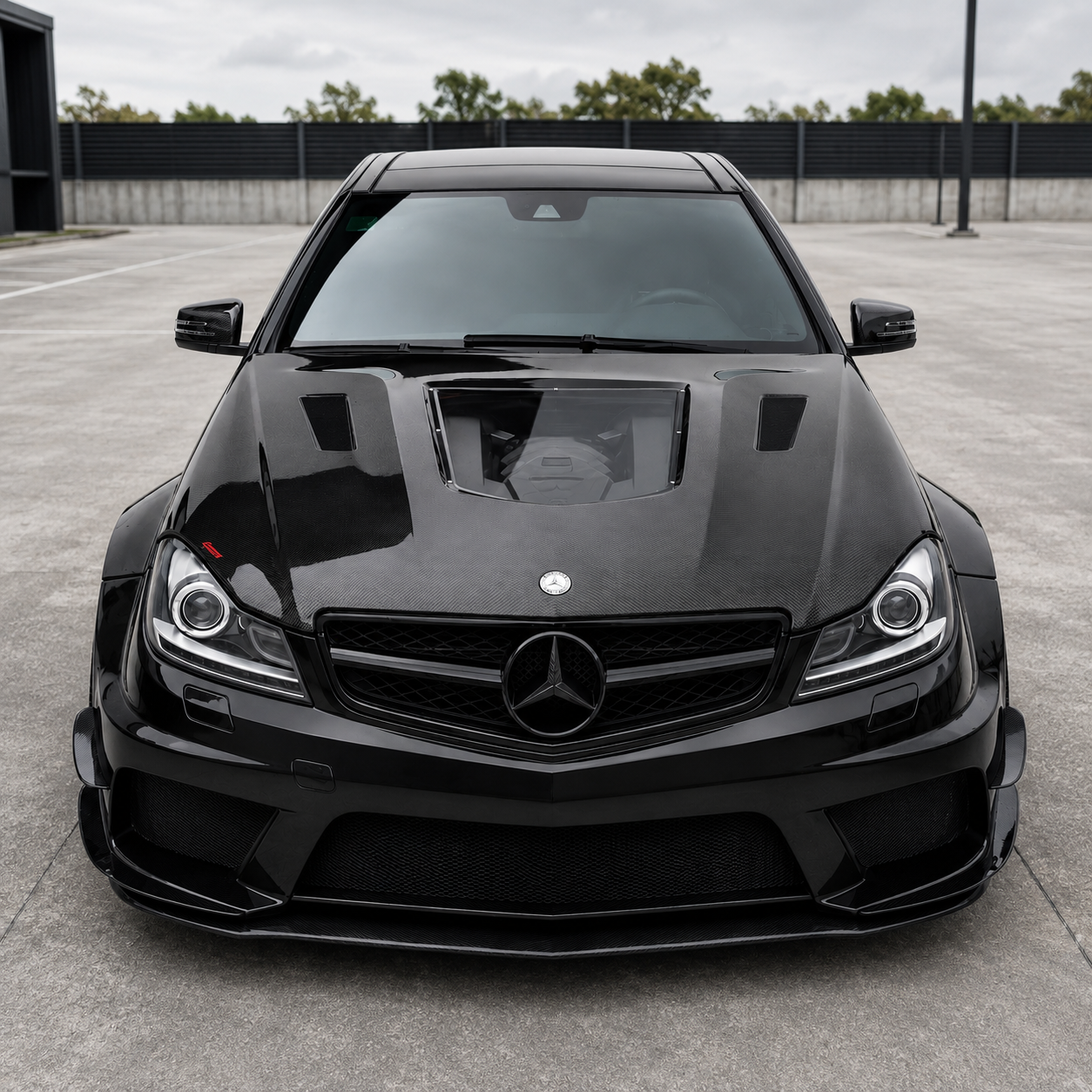 2012-2015 Mercedes C63 AMG Glass Engine Cover V2 Carbon Fiber Hood | W204