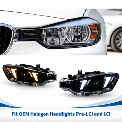 2012-2018 BMW 3-Series Yellow-White DRL Snake Eyes Style Headlights | F30 - Halogen Headlights 2012-2018 - Headlights