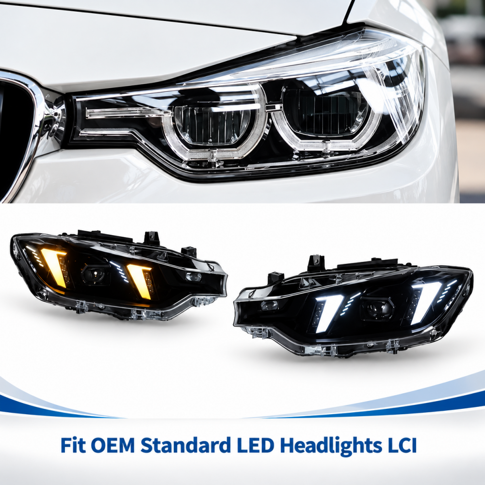 2012-2018 BMW 3-Series Yellow-White DRL Snake Eyes Style Headlights | F30 - Standard LED Headlights 2016-2018