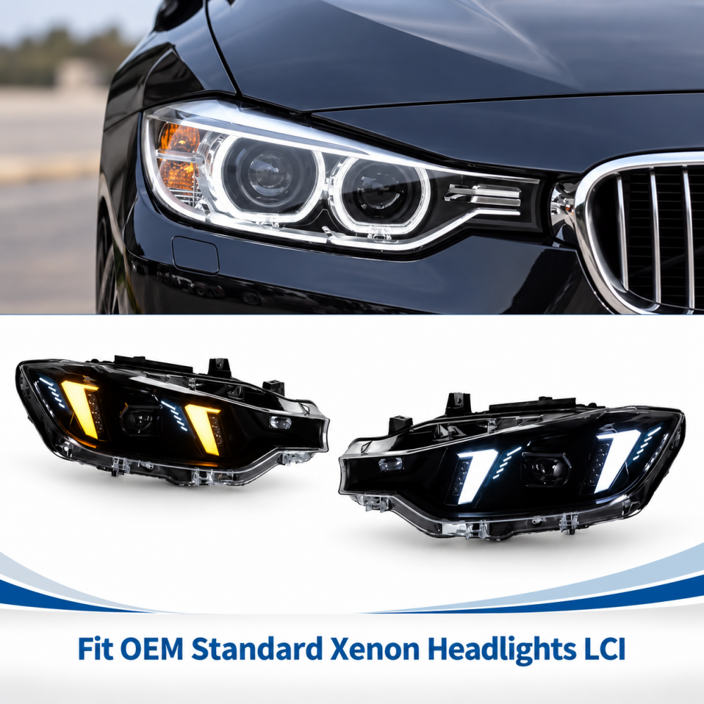 2012-2018 BMW 3-Series Yellow-White DRL Snake Eyes Style Headlights | F30 - Standard Xenon Headlights 2016-2018