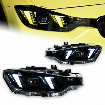 2012-2018 BMW 3-Series Yellow-White DRL Snake Eyes Style Headlights | F30 - Headlights