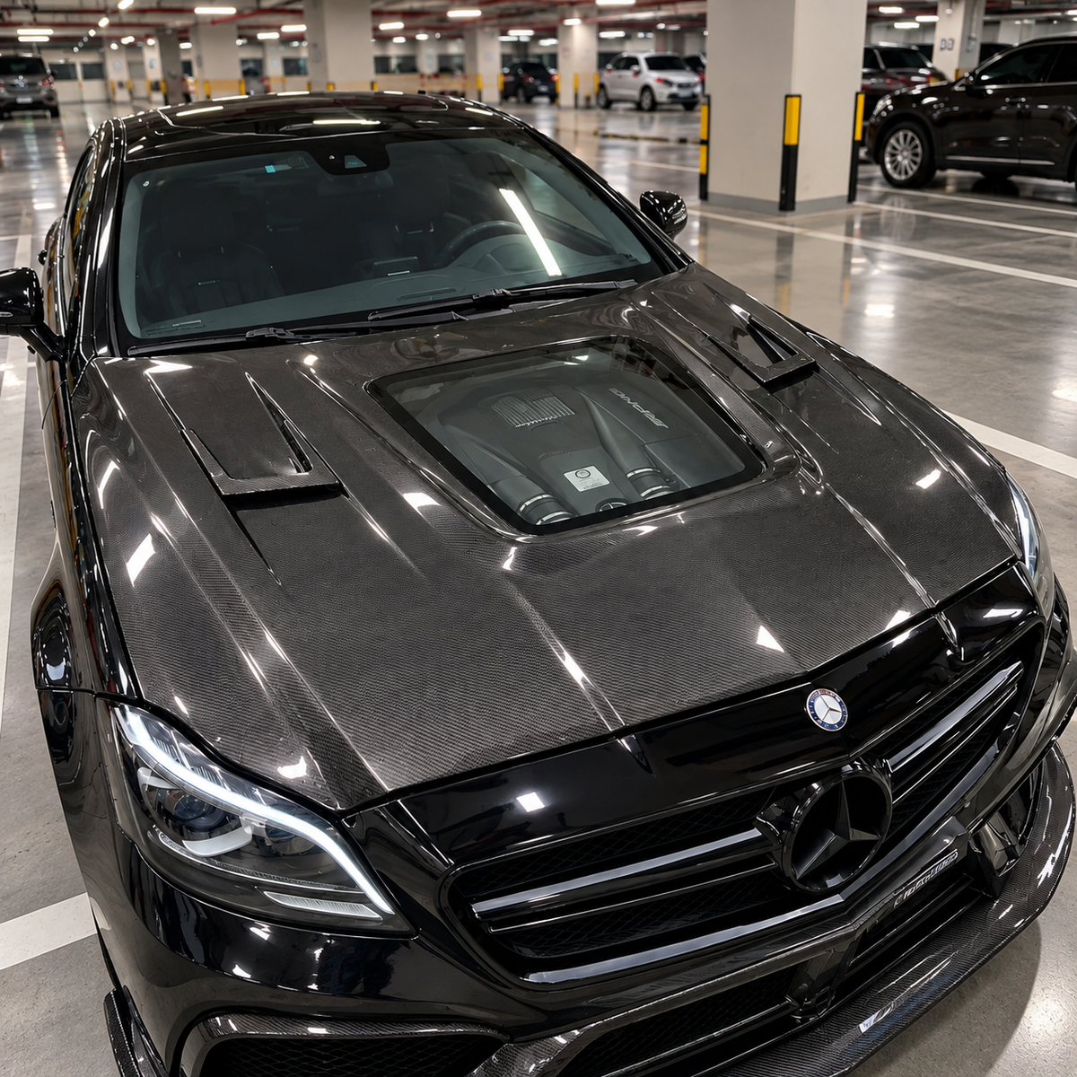 2012-2018 Mercedes CLS63 AMG Glass Engine Cover Carbon Fiber Hood | C218/W218