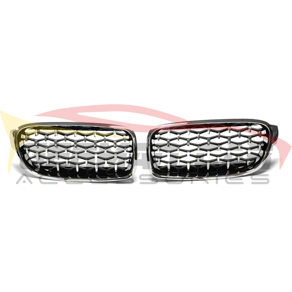 2012-2020 Bmw 3-Series/4-Series Diamond Kidney Grilles | F30/f31/f32/f33 Chrome With Gloss Black