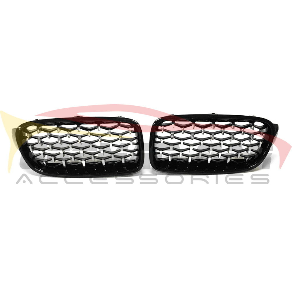 2012-2020 Bmw 3-Series/4-Series Diamond Kidney Grilles | F30/f31/f32/f33 Gloss Black With Chrome