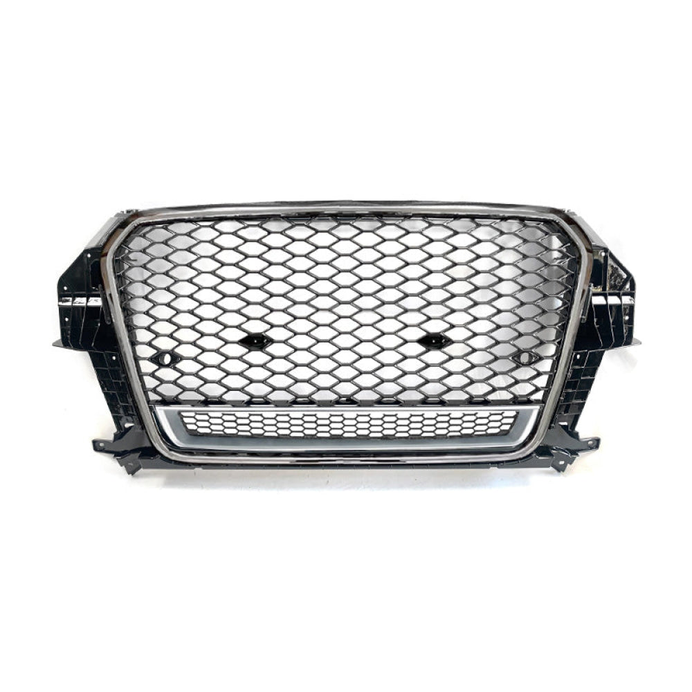 2013-2015 Audi Rsq3 Honeycomb Grille With Lower Mesh | 8U Q3/Sq3 Silver Frame Black Front Grilles