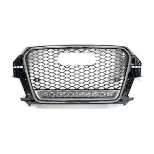 2013-2015 Audi Rsq3 Honeycomb Grille With Quattro In Lower Mesh | 8U Q3/Sq3 Silver Frame Black Net