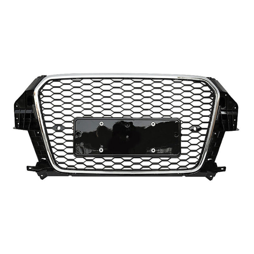 2013-2015 Audi Rsq3 Style Honeycomb Grille | 8U Q3/Sq3 Silver Frame Black Mesh Front Grilles