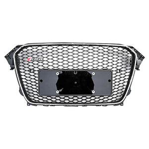 2013-2016 Audi Rs4 Honeycomb Grille | B8.5 A4/s4 Chrome Silver Frame Black Net All Mesh No Emblem /