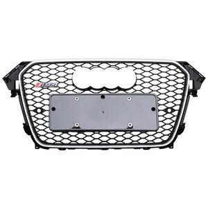 2013-2016 Audi Rs4 Honeycomb Grille | B8.5 A4/s4 Chrome Silver Frame Black Net With Emblem /