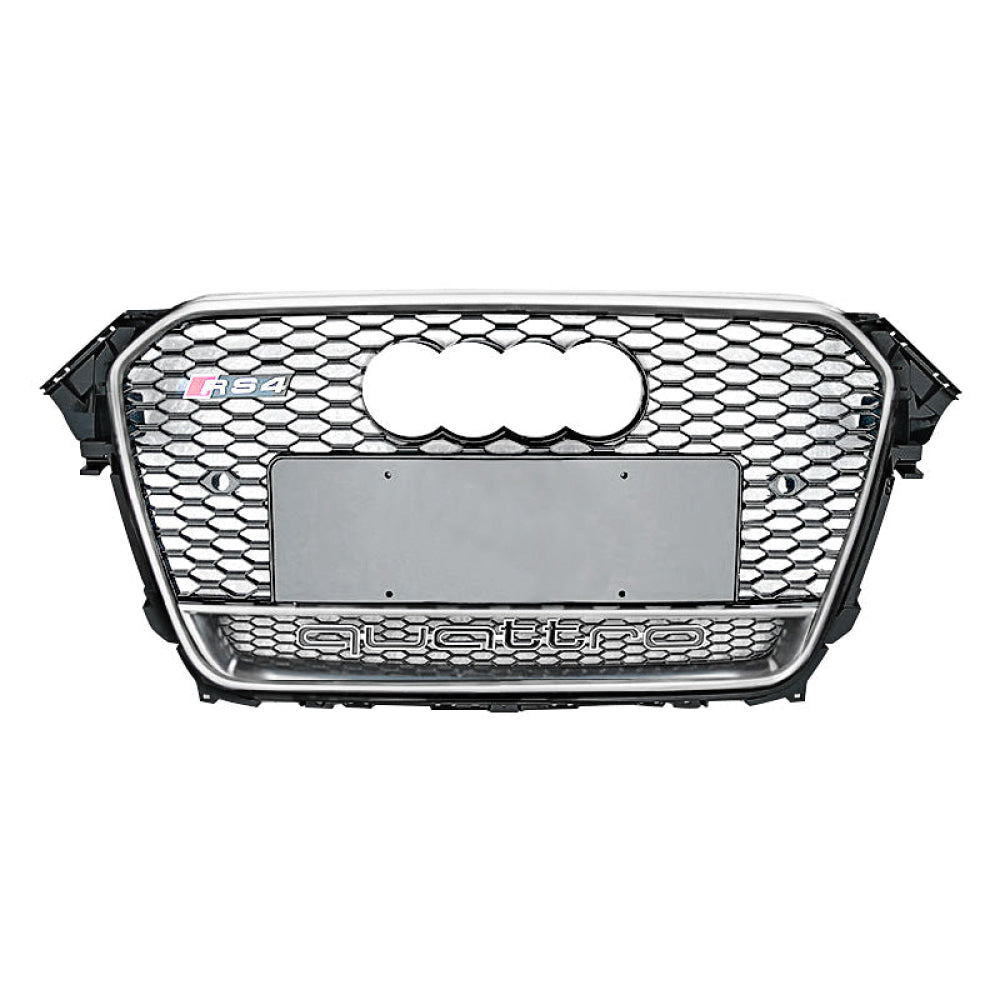 2013-2016 Audi Rs4 Honeycomb Grille With Quattro In Lower Mesh | B8.5 A4/s4 Chrome Silver Frame