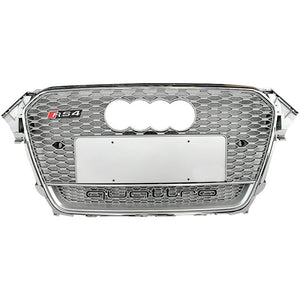 2013-2016 Audi Rs4 Honeycomb Grille With Quattro In Lower Mesh | B8.5 A4/s4 Chrome Silver Frame Net