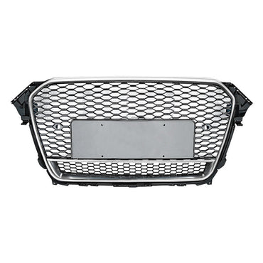 2013-2016 Audi Rs4 Honeycomb Style Grille With Lower Mesh | B8.5 A4/S4 Chrome Silver Frame Black