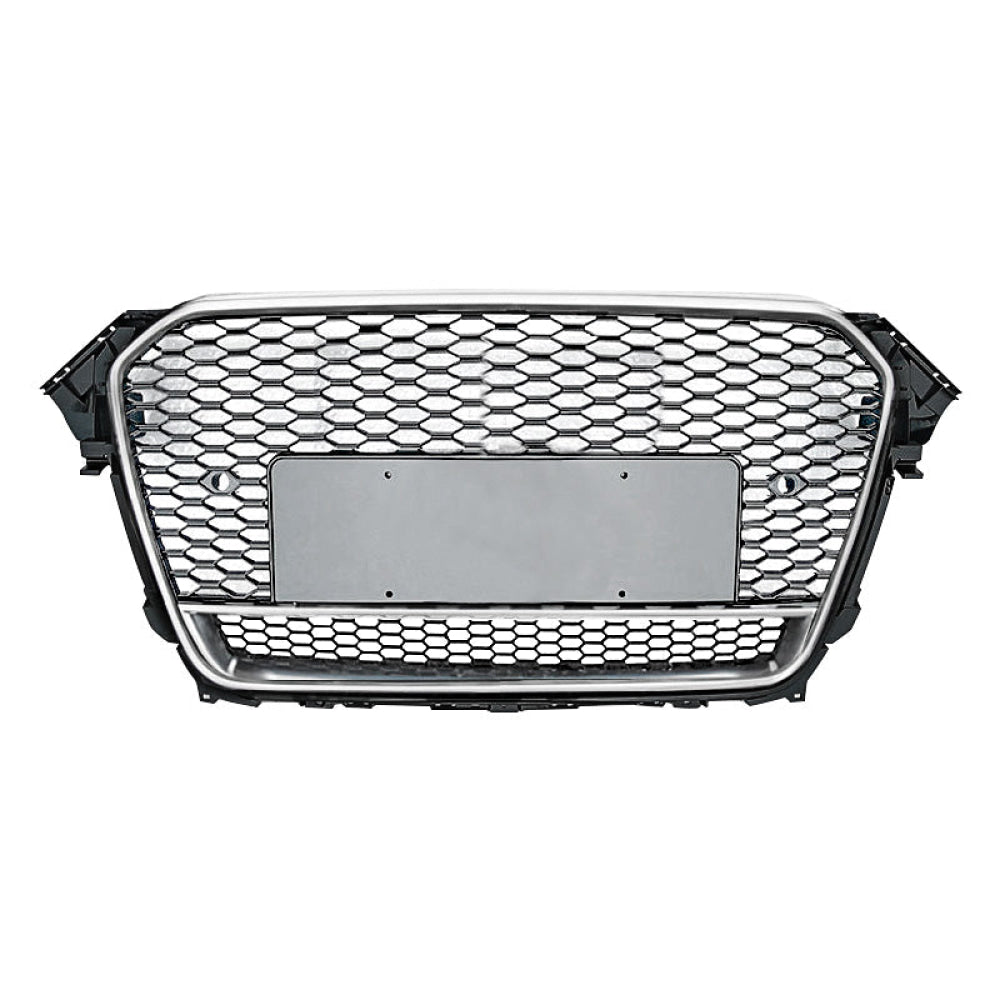 2013-2016 Audi Rs4 Honeycomb Style Grille With Lower Mesh | B8.5 A4/S4 Chrome Silver Frame Black