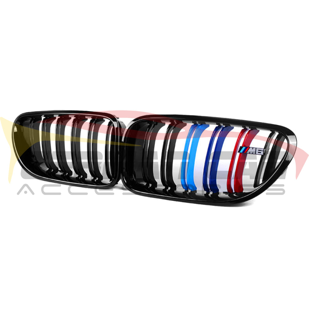 2013-2018 Bmw 6-Series/m6 Kidney Grilles | F06/f12/f13 Gloss Black With M Stripe