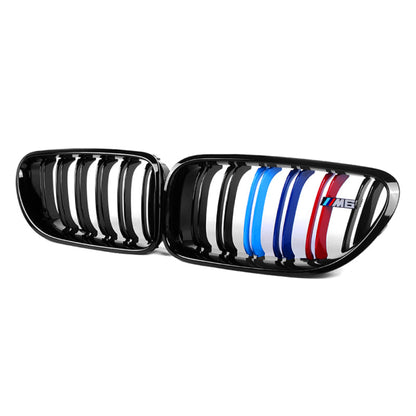 2013-2018 Bmw 6-Series/m6 Kidney Grilles | F06/f12/f13 Gloss Black With M Stripe