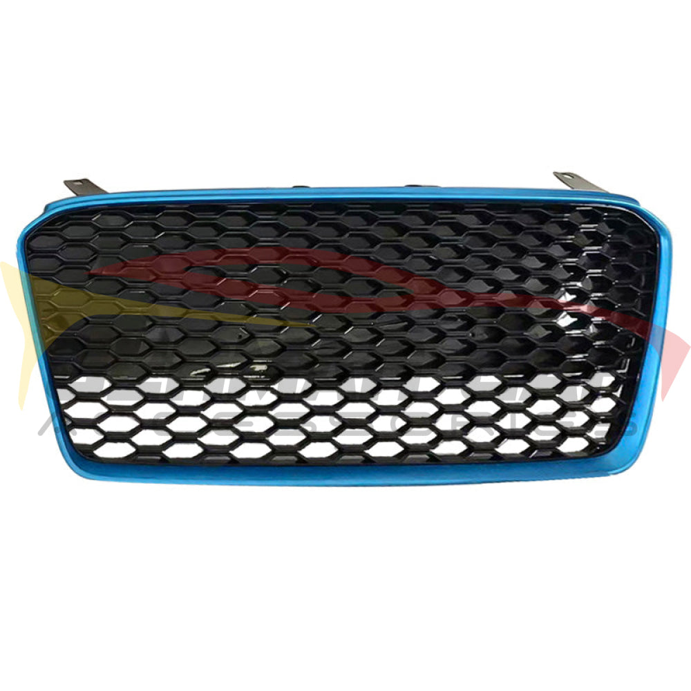 2014-2016 Audi R8 Style Honeycomb Grille | Mk1 Facelift Blue Frame Black Mesh Front Grilles