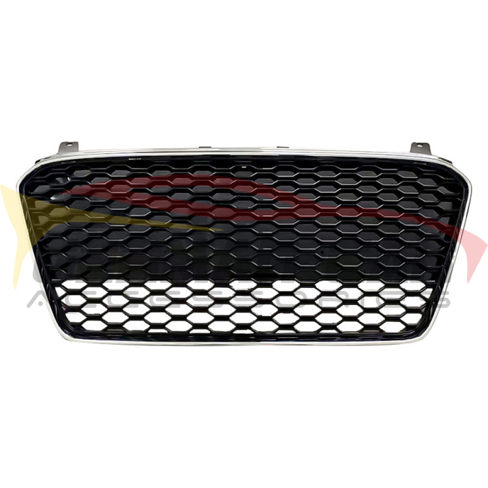 2014-2016 Audi R8 Style Honeycomb Grille | Mk1 Facelift Chrome Silver Frame Black Mesh Front Grilles