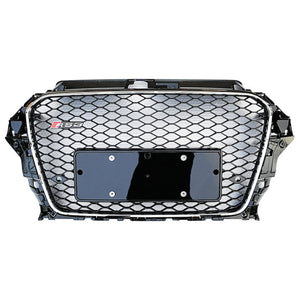 2014-2016 Audi Rs3 Honeycomb Grille | 8V A3/s3 Chrome Silver Frame Black Net All Mesh No Emblem /