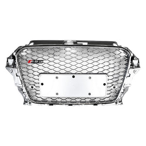 2014-2016 Audi Rs3 Honeycomb Grille | 8V A3/s3 Chrome Silver Frame Net All Mesh No Emblem /