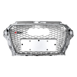 2014-2016 Audi Rs3 Honeycomb Grille | 8V A3/s3 Chrome Silver Frame Net With Emblem /