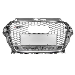 2014-2016 Audi Rs3 Honeycomb Grille With Quattro In Lower Mesh | 8V A3/s3 Chrome Silver Frame Net