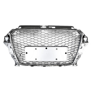 2014-2016 Audi Rs3 Style Honeycomb Grille | 8V A3/S3 Chrome Silver Frame Mesh Front Grilles