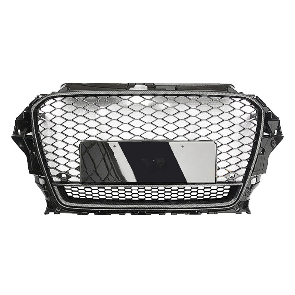 2014-2016 Audi Rs3 Style Honeycomb Grille With Lower Mesh | 8V A3/S3 Carbon Fiber Frame Black Front