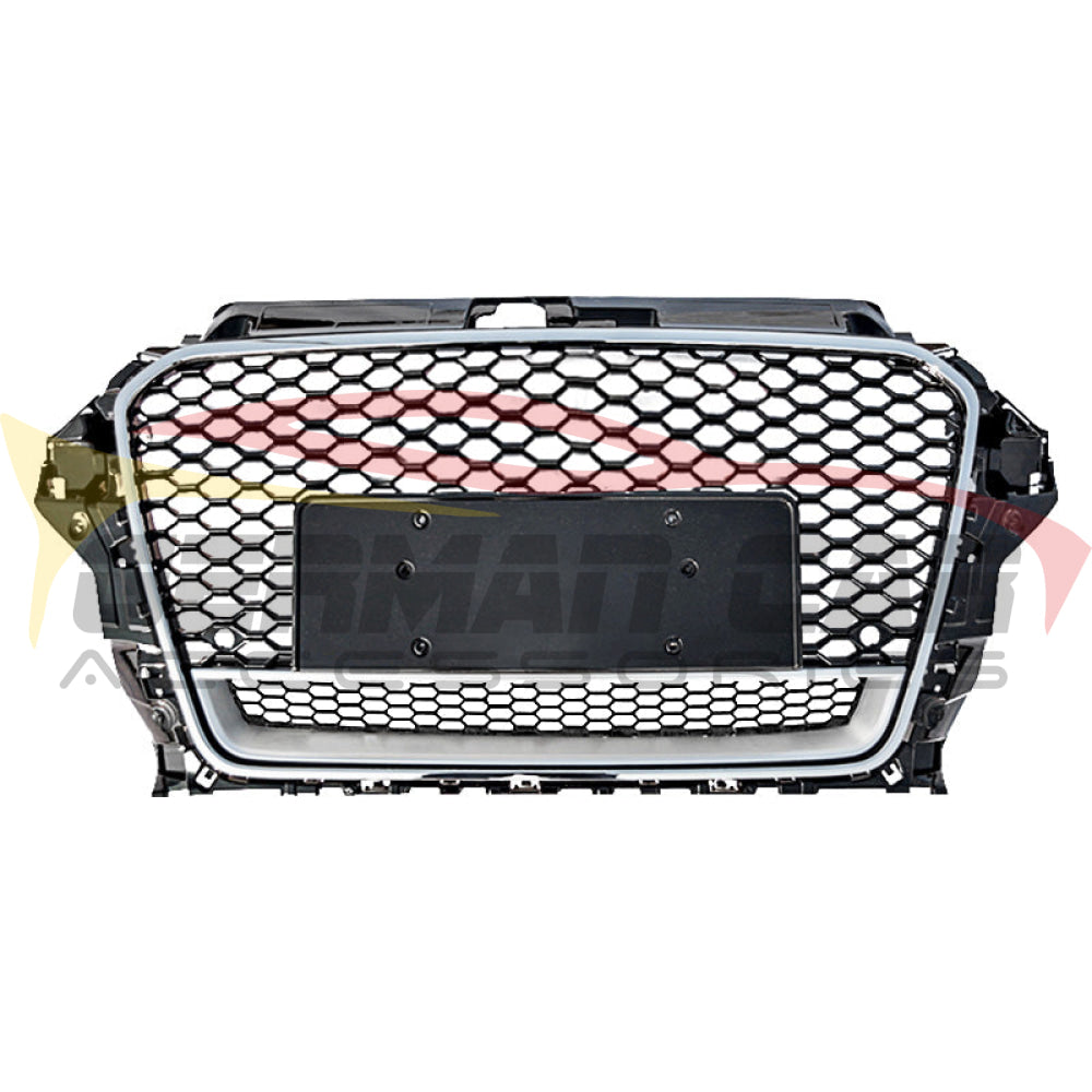 2014-2016 Audi Rs3 Style Honeycomb Grille With Lower Mesh | 8V A3/S3 Chrome Silver Frame Black