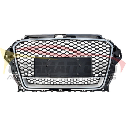 2014-2016 Audi Rs3 Style Honeycomb Grille With Lower Mesh | 8V A3/S3 Chrome Silver Frame Black