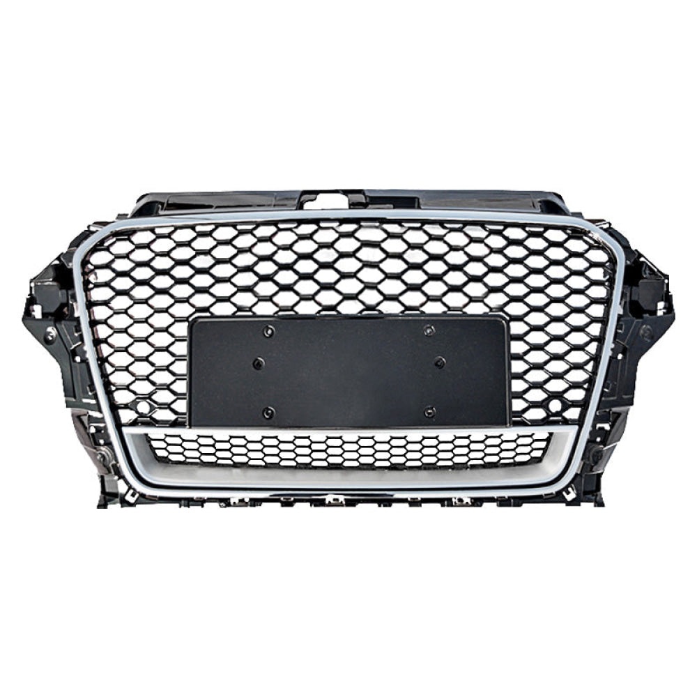 2014-2016 Audi Rs3 Style Honeycomb Grille With Lower Mesh | 8V A3/S3 Chrome Silver Frame Black