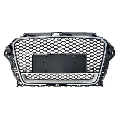 2014-2016 Audi Rs3 Style Honeycomb Grille With Lower Mesh | 8V A3/S3 Chrome Silver Frame Black