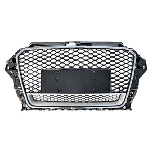 2014-2016 Audi Rs3 Style Honeycomb Grille With Lower Mesh | 8V A3/S3 Chrome Silver Frame Black