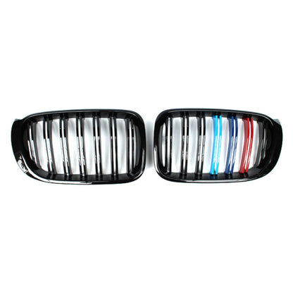 2014-2018 Bmw X3/X4 Dual Slat Kidney Grilles | F25/F26 Gloss Black With M Stripe