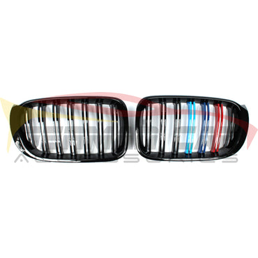 2014-2018 Bmw X3/X4 Dual Slat Kidney Grilles | F25/F26 Gloss Black With M Stripe