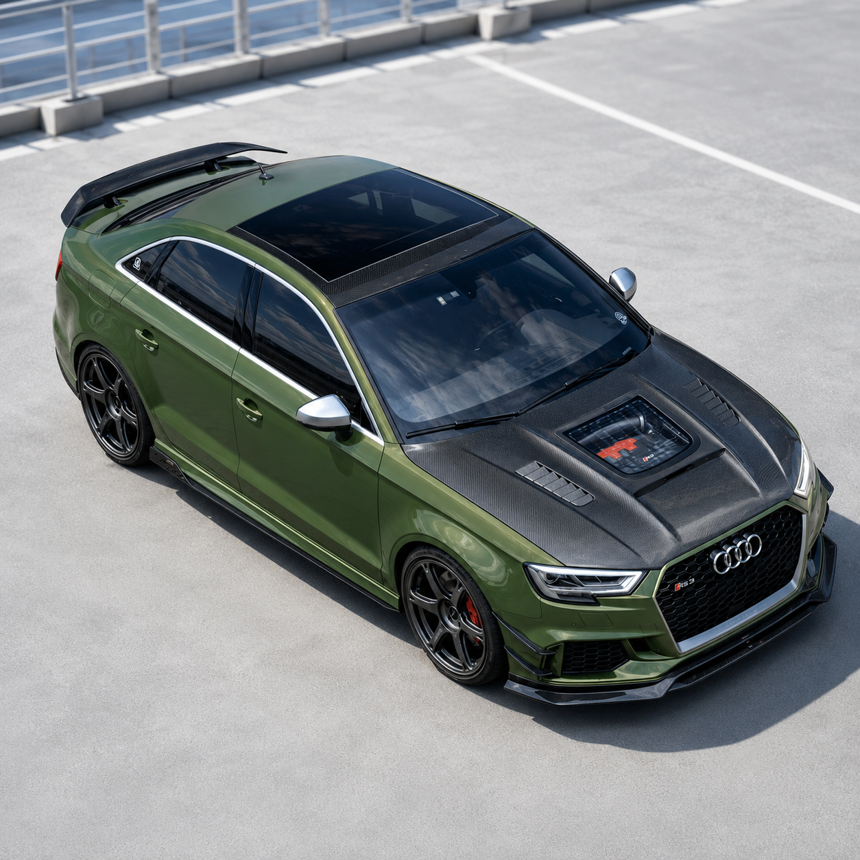 2014-2020 Audi A3/S3/RS3 Glass Engine Cover Carbon Fiber Hood | 8V/8V.5