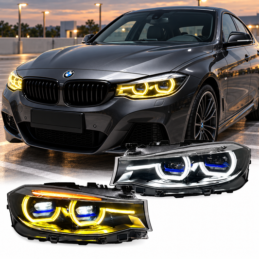 2014-2020 BMW 3-Series GT Yellow-White DRL CS Style LED Headlights | F34