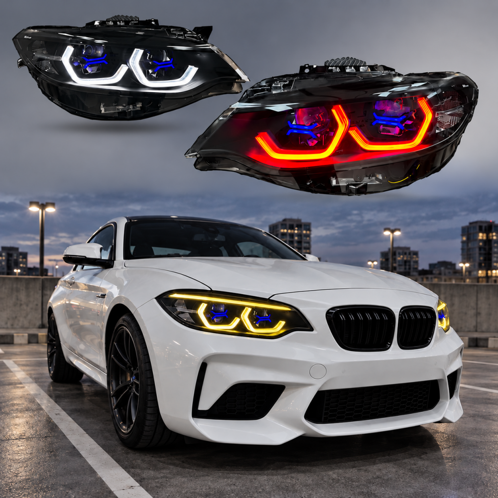 2014-2021 BMW 2-Series/M2 OSS Style Headlights | F22/F23/F87 - Pre-LCI Standard Xenon (3 Colors DRL) - Headlights